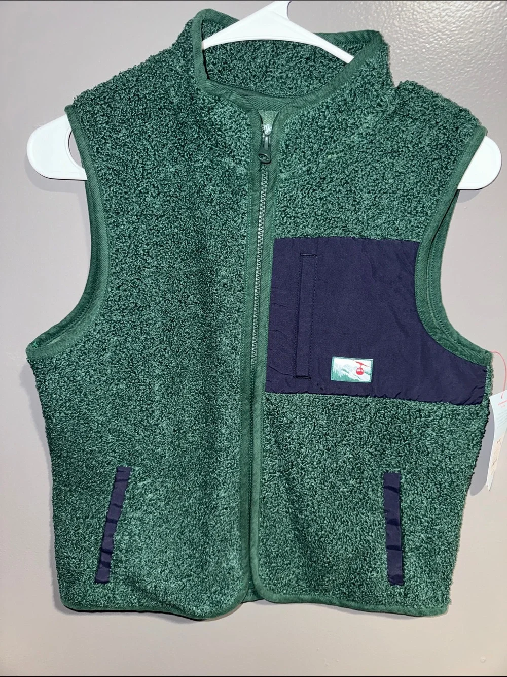 Cat & Jack Dark Green Sherpa Vest with Navy Chest Pocket